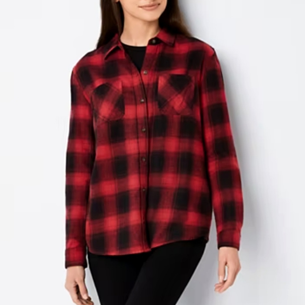 NWT Black & red plaid flannel shirt Large Fall Winter casual classic